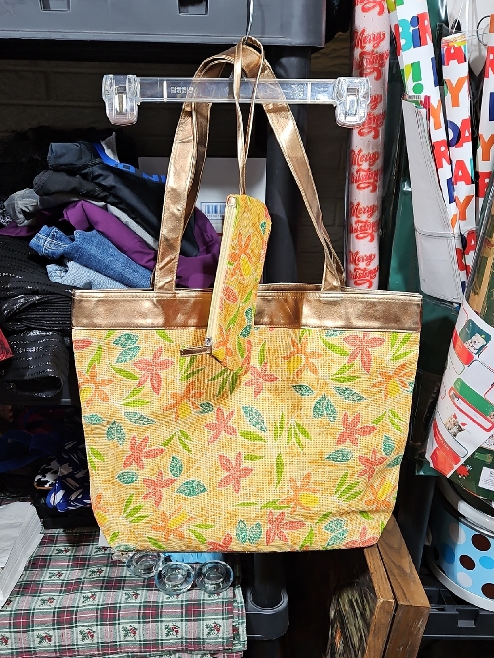 Elizabeth Arden Yellow Floral Tote with Gold Trim